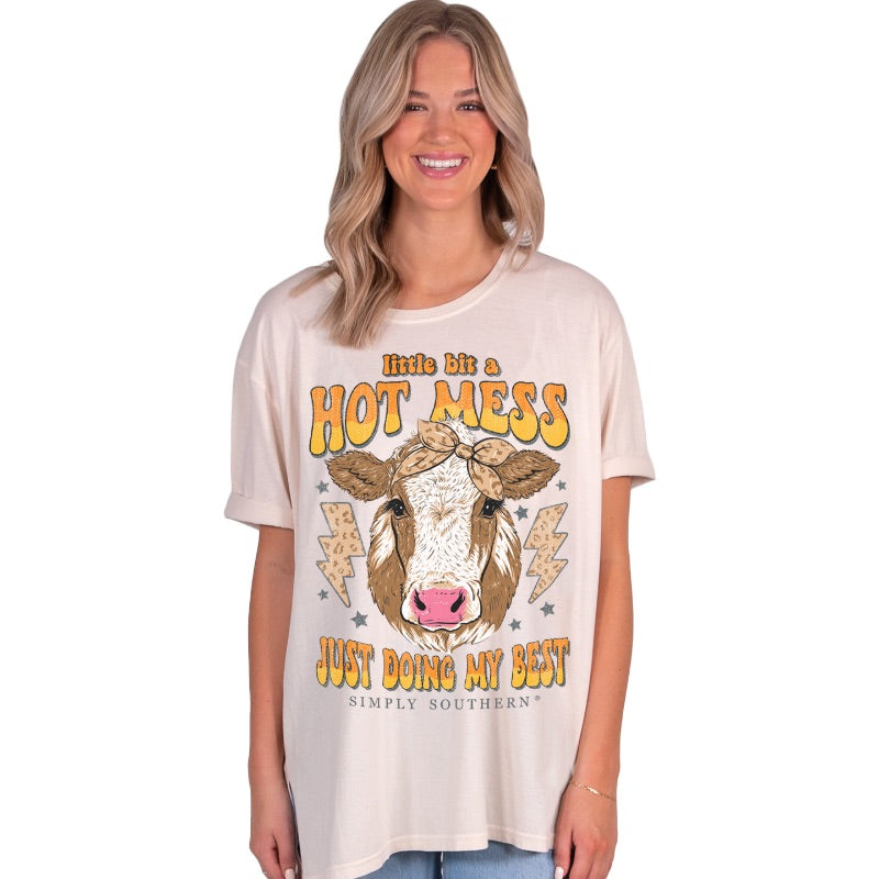 Simply Southern Hot Mess Cow Over Sized Vintage - Adult & Kids T-Shirts, Sweatshirts & Hoodies apparel design preview 1