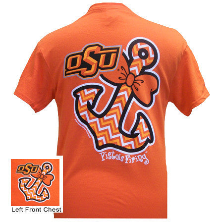 Oklahoma State Cowboys Chevron Anchor Bow Girlie - Adult & Kids T-Shirts, Sweatshirts & Hoodies apparel design preview 1