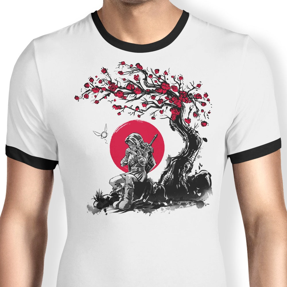 Ocarina Under the Sun Ringer - Adult & Kids T-Shirts, Sweatshirts & Hoodies apparel design preview 1