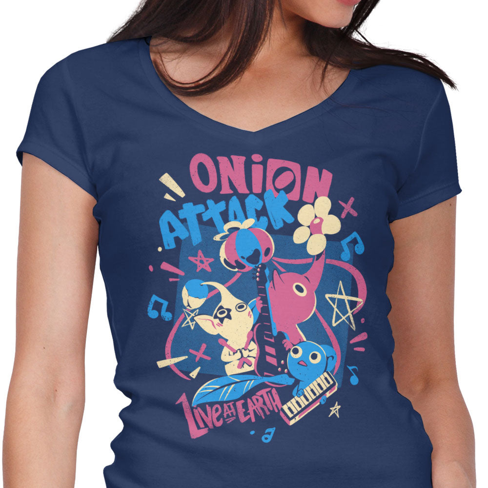 Onion Attack Women's V-Neck - Adult & Kids T-Shirts, Sweatshirts & Hoodies apparel design preview 1