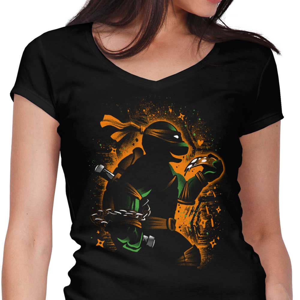 Orange Partying Ninja Women's V-Neck - Adult & Kids T-Shirts, Sweatshirts & Hoodies apparel design preview 1