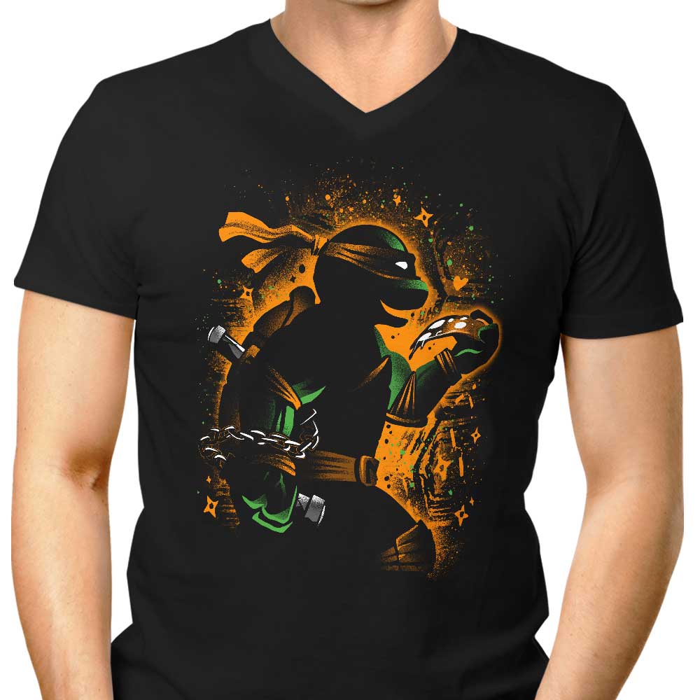 Orange Partying Ninja Men's V-Neck - Adult & Kids T-Shirts, Sweatshirts & Hoodies apparel design preview 1