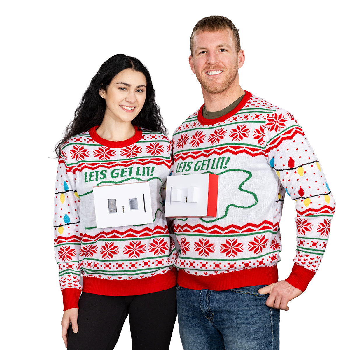 3D Outlet and Plug Socket Matching Couples Ugly Christmas Sweater product image