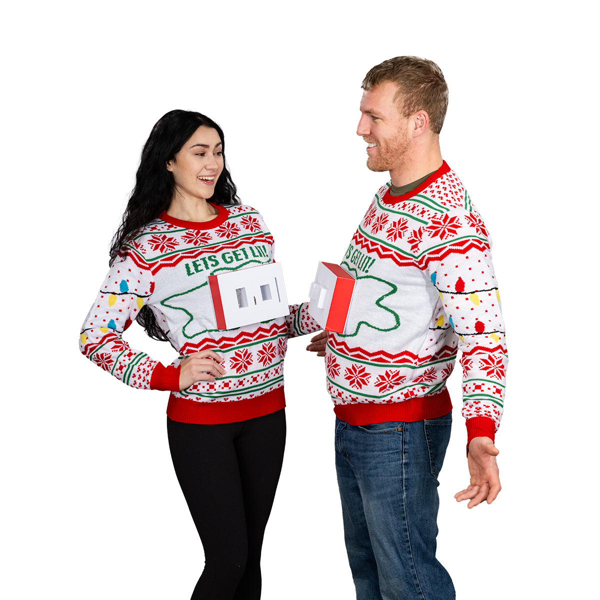 3D Outlet and Plug Socket Matching Couples Ugly Christmas Sweater product image 2