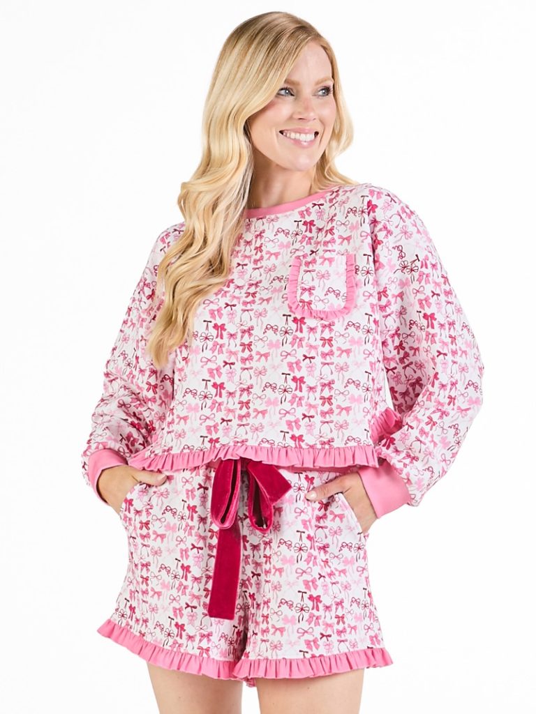 Simply Southern Bow Ruffle PJ Shorts Set - Adult & Kids T-Shirts, Sweatshirts & Hoodies apparel design preview 1
