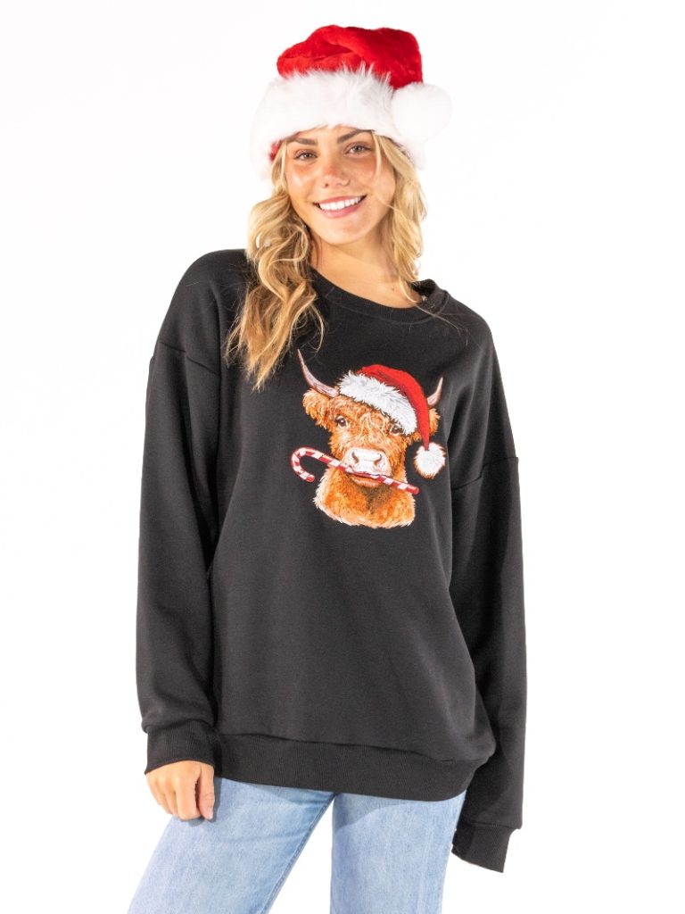 Simply Southern 0226 Cow Holiday Embroidered Crew - Adult & Kids T-Shirts, Sweatshirts & Hoodies apparel design preview 2
