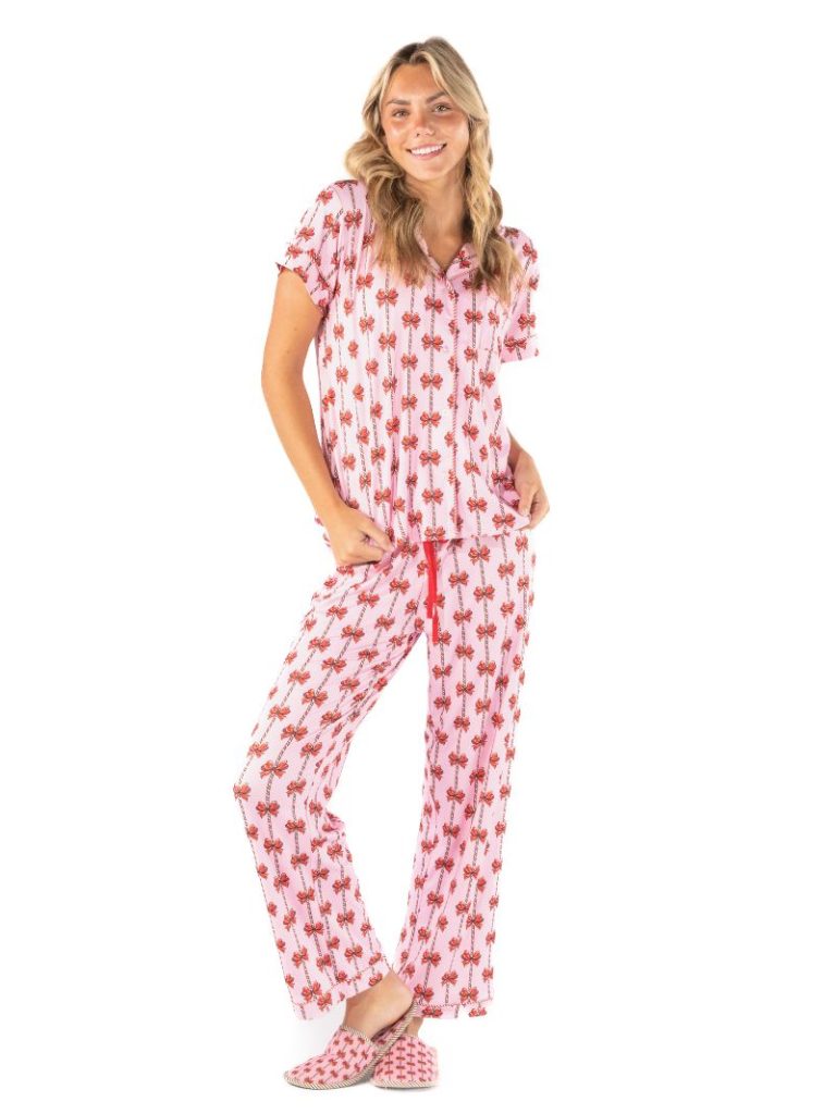 Simply Southern 0226 Mint Bow Holiday PJ Pants Button - Adult & Kids T-Shirts, Sweatshirts & Hoodies apparel design preview 1