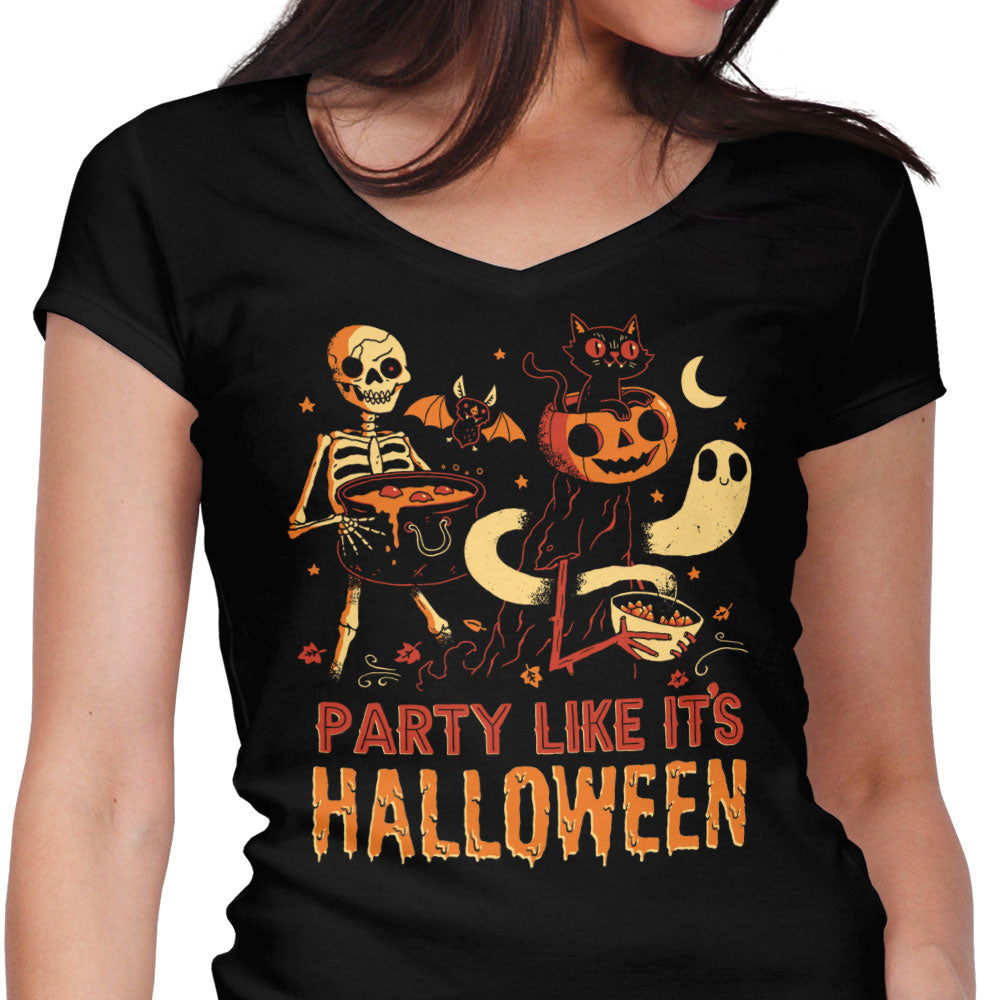 Party Like It's Halloween Women's V-Neck - Adult & Kids T-Shirts, Sweatshirts & Hoodies apparel design preview 1