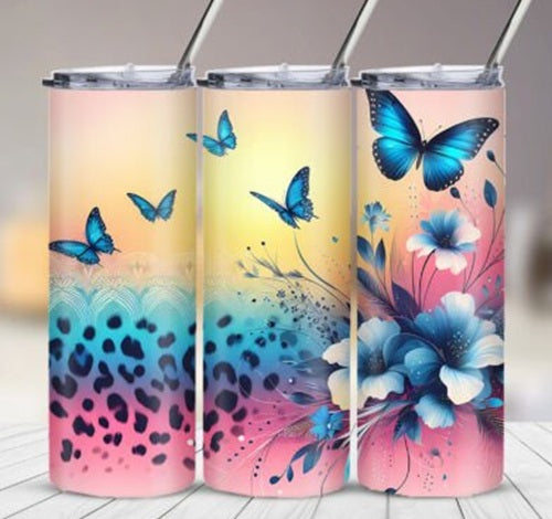 Ombre Pastel Butterflies 20 oz Skinny Tumbler Cup - Adult & Kids T-Shirts, Sweatshirts & Hoodies apparel design preview 1