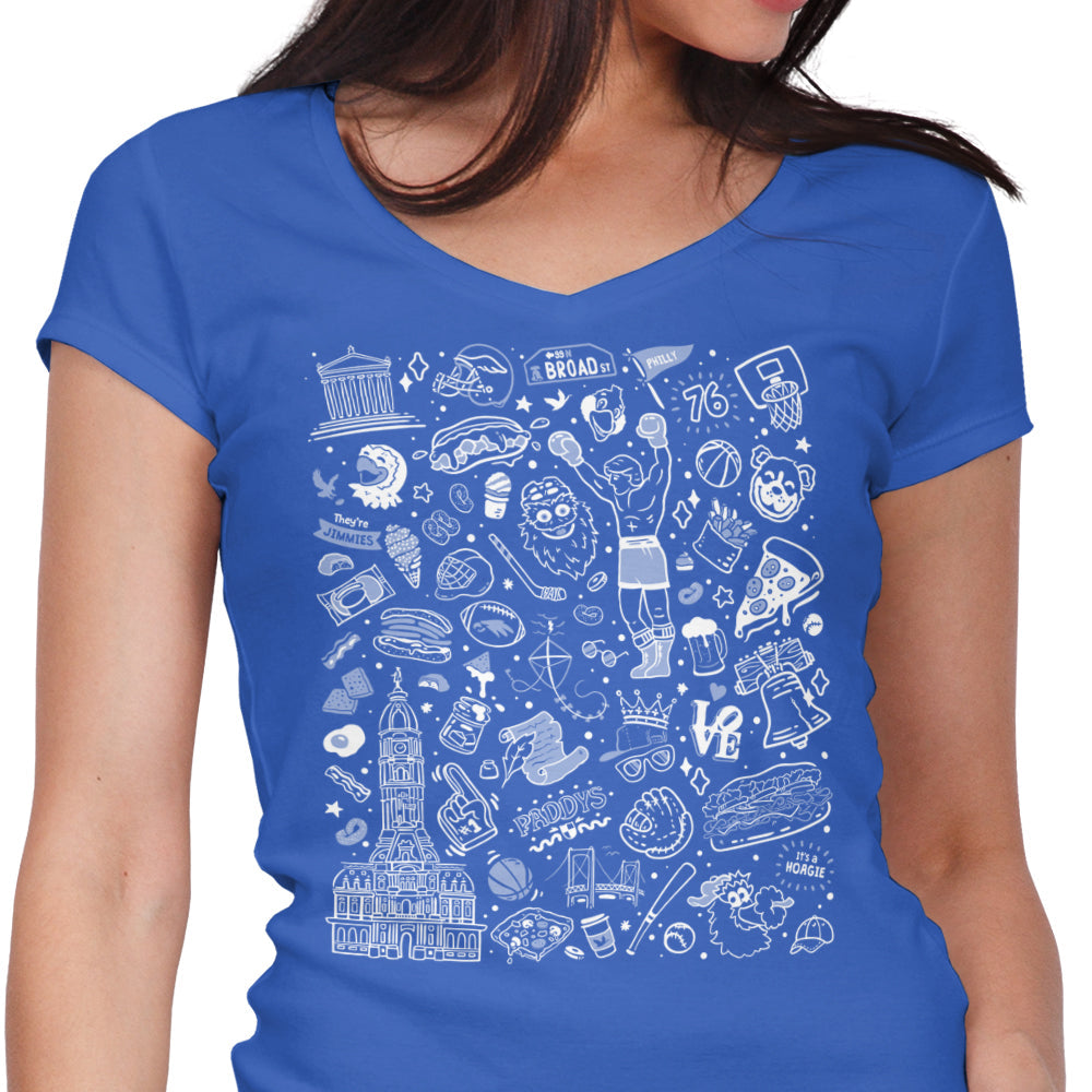Philly Icons (Blue) Women's V-Neck - Adult & Kids T-Shirts, Sweatshirts & Hoodies apparel design preview 1