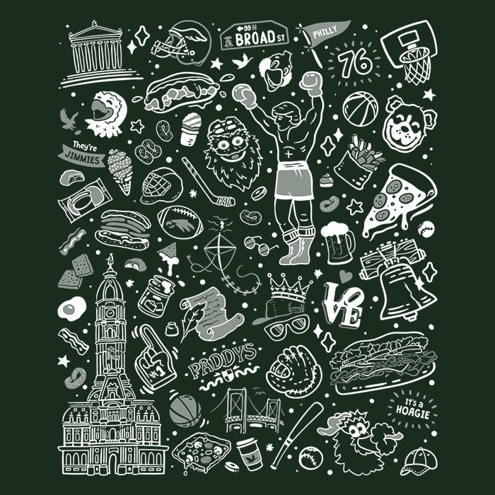 Philly Icons (Dark Green) Men's Apparel - Adult & Kids T-Shirts, Sweatshirts & Hoodies apparel design preview 2