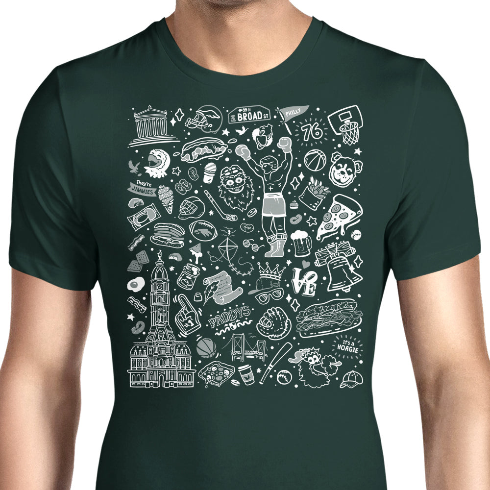 Philly Icons (Dark Green) Men's Apparel - Adult & Kids T-Shirts, Sweatshirts & Hoodies apparel design preview 1