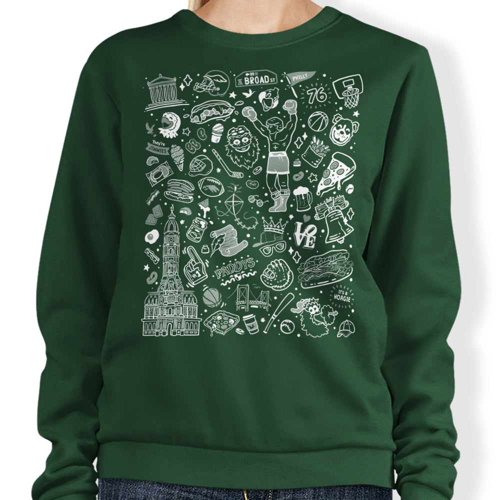 Philly Icons (Dark Green) - Adult & Kids T-Shirts, Sweatshirts & Hoodies apparel design preview 1