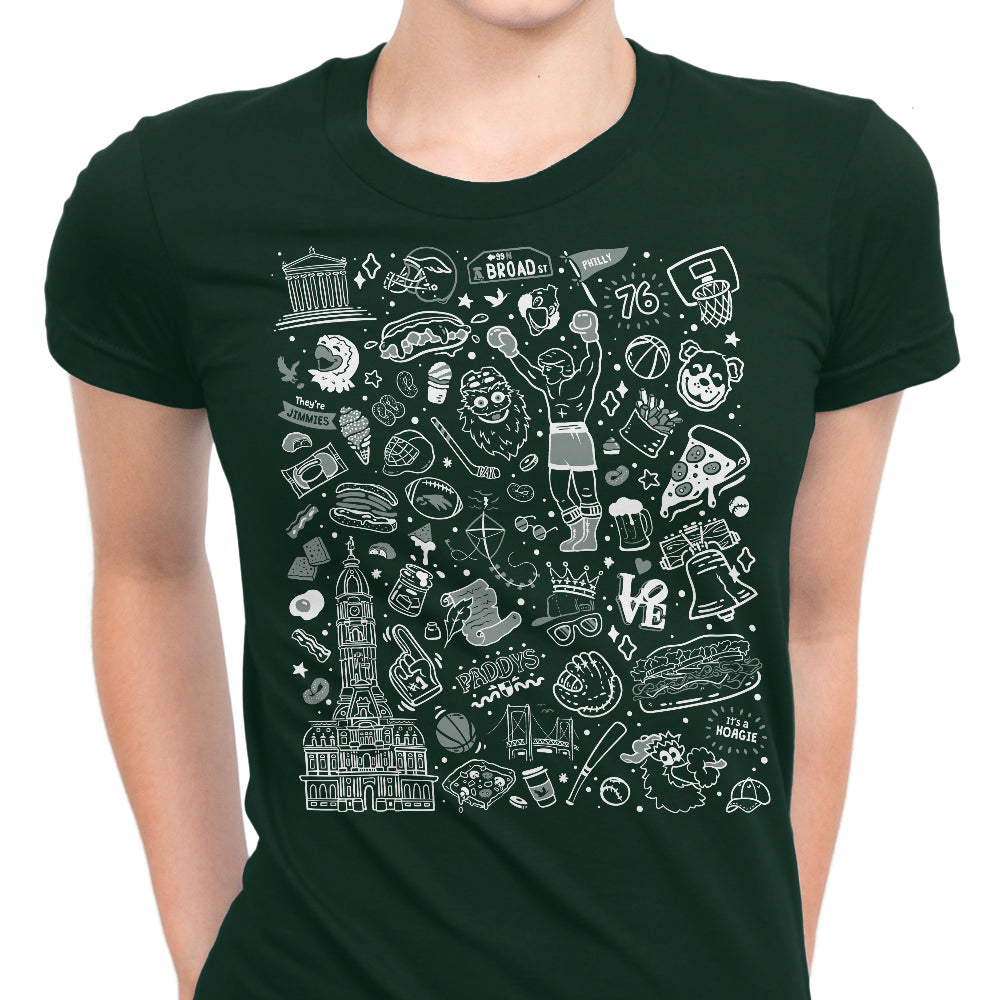 Philly Icons (Dark Green) Women's Apparel - Adult & Kids T-Shirts, Sweatshirts & Hoodies apparel design preview 1