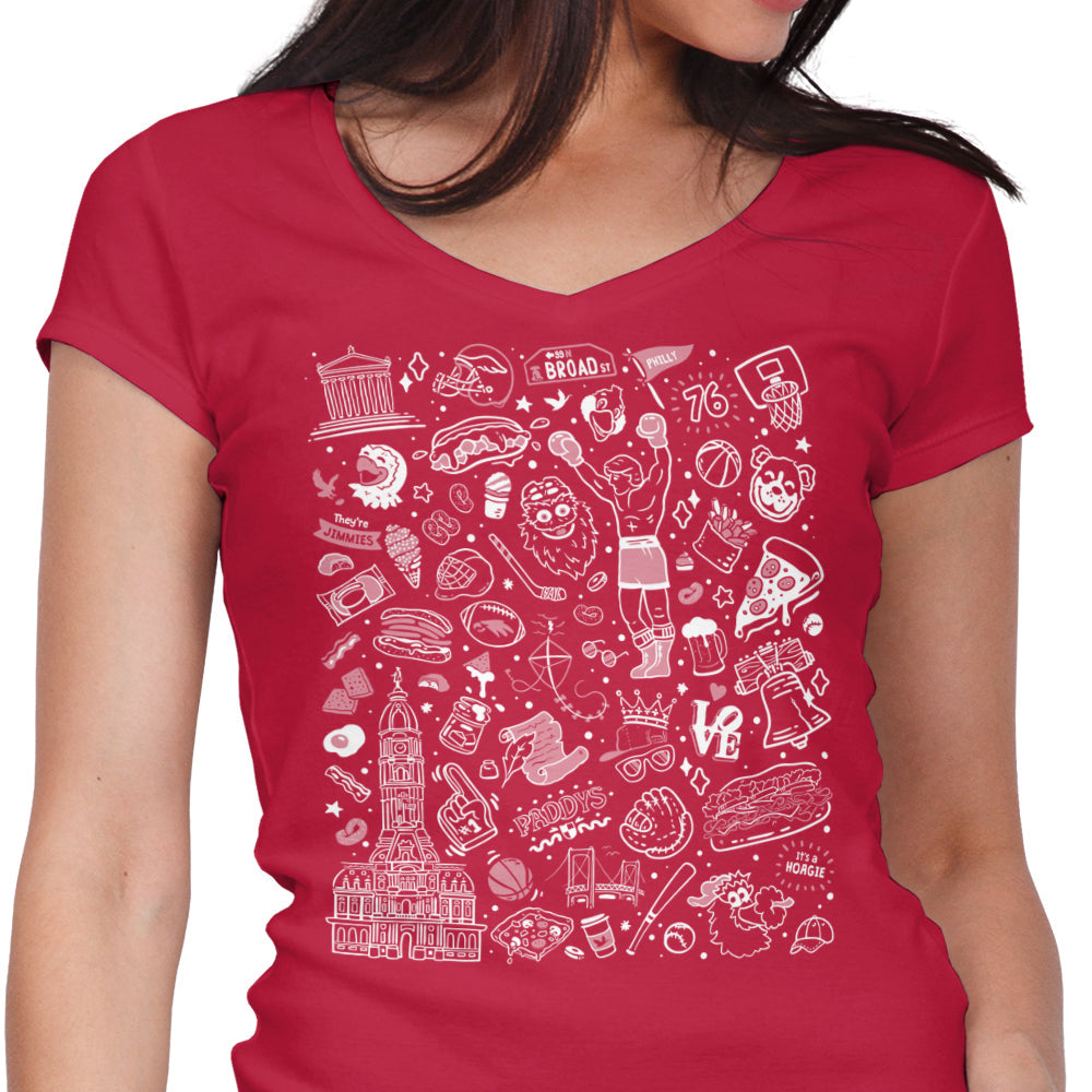 Philly Icons (Red) Women's V-Neck - Adult & Kids T-Shirts, Sweatshirts & Hoodies apparel design preview 1