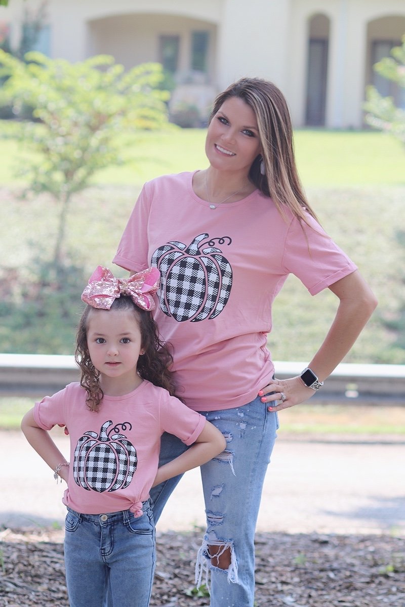 SALE Mommy Me Baby Youth Checkered Pumpkin Fall - Adult & Kids T-Shirts, Sweatshirts & Hoodies apparel design preview 1
