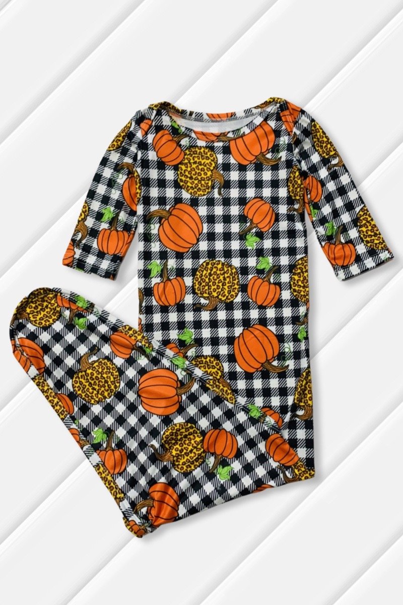 SALE Leopard Pumpkin Checkered Fall Baby Gown Dress - Adult & Kids T-Shirts, Sweatshirts & Hoodies apparel design preview 1