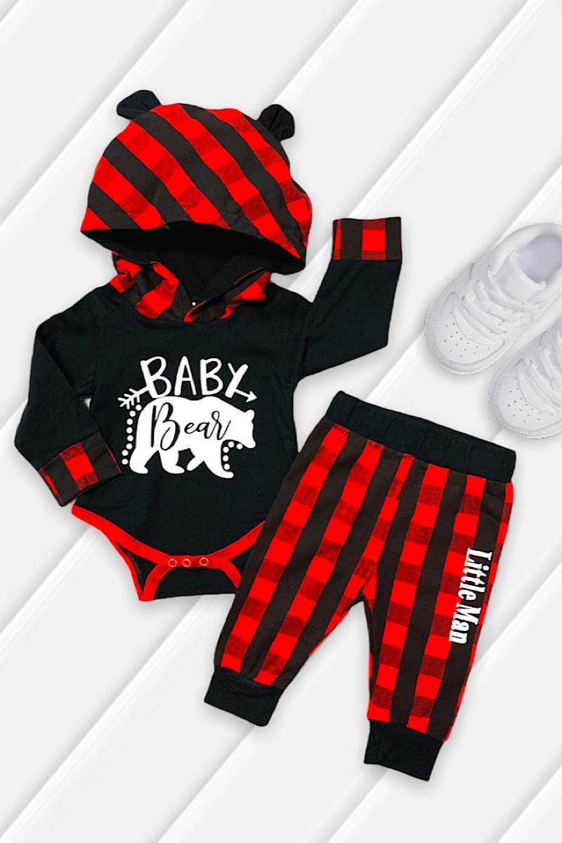 Plaid Baby Bear Little Man Onesie Pants Set - Adult & Kids T-Shirts, Sweatshirts & Hoodies apparel design preview 1