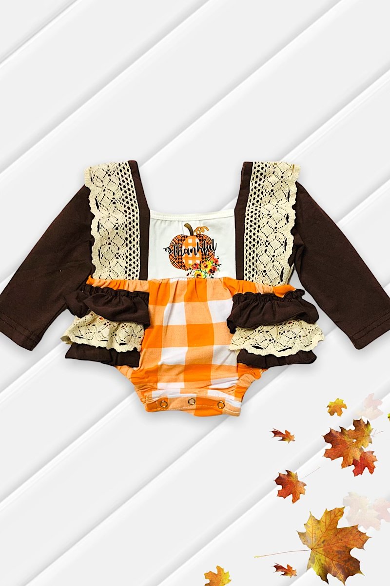 Checkered Pumpkin Thankful Fall Baby Onesie Ruffled - Adult & Kids T-Shirts, Sweatshirts & Hoodies apparel design preview 1