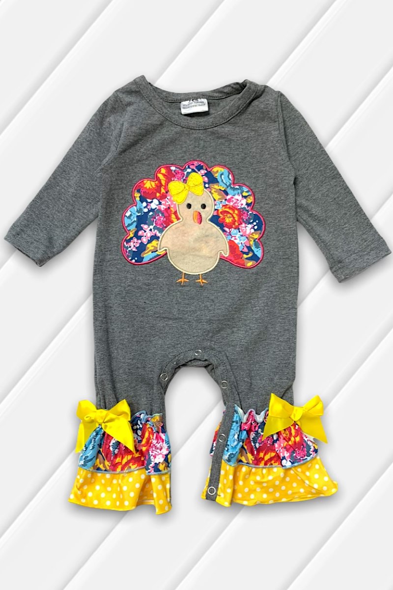 Floral Turkey Bow Thankful Fall Baby Onesie Ruffled - Adult & Kids T-Shirts, Sweatshirts & Hoodies apparel design preview 1