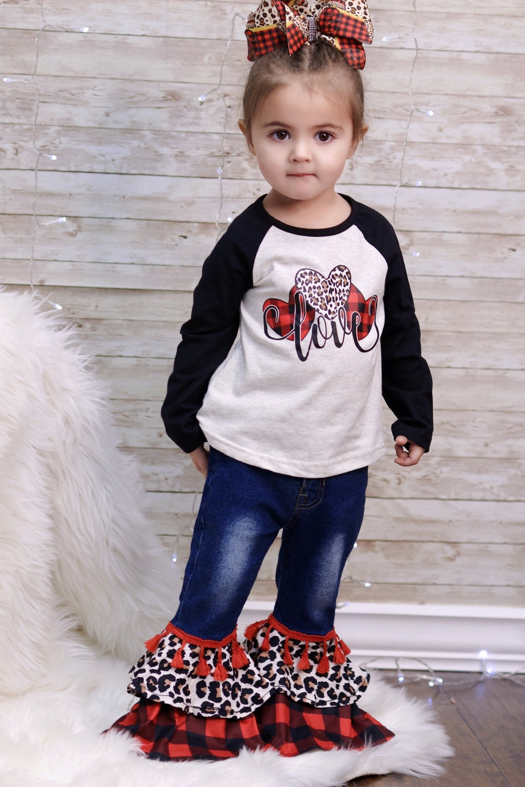 Youth Baby Toddler Love Raglan Denim Bell Leopard - Adult & Kids T-Shirts, Sweatshirts & Hoodies apparel design preview 1