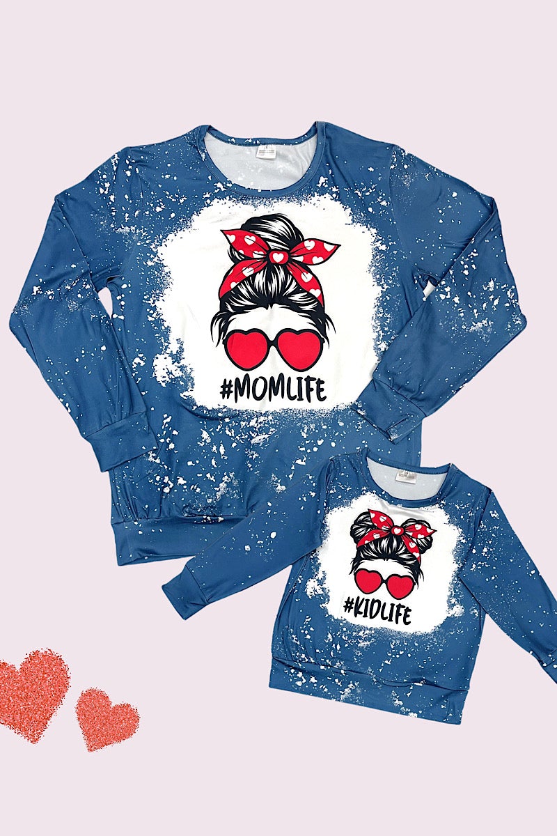 Mommy Me Baby Youth Mom Life Kid Messy Bun Bleach Dye - Adult & Kids T-Shirts, Sweatshirts & Hoodies apparel design preview 1