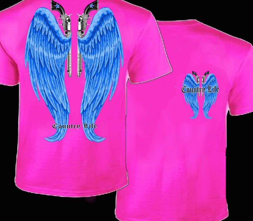 Country Life Outfitters Pink Blue Wings Guns Vintage - Adult & Kids T-Shirts, Sweatshirts & Hoodies apparel design preview 1