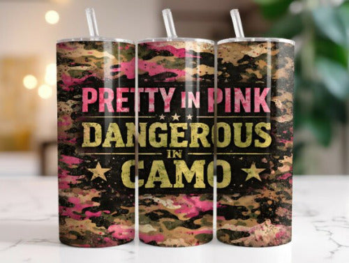 Pretty in Pink Camo 20 oz Skinny Tumbler Cup With - Adult & Kids T-Shirts, Sweatshirts & Hoodies apparel design preview 1