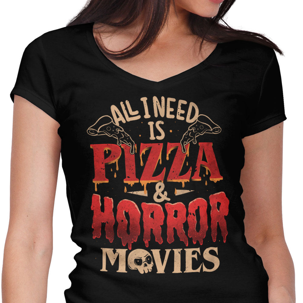 Pizza and Horror Women's V-Neck - Adult & Kids T-Shirts, Sweatshirts & Hoodies apparel design preview 1