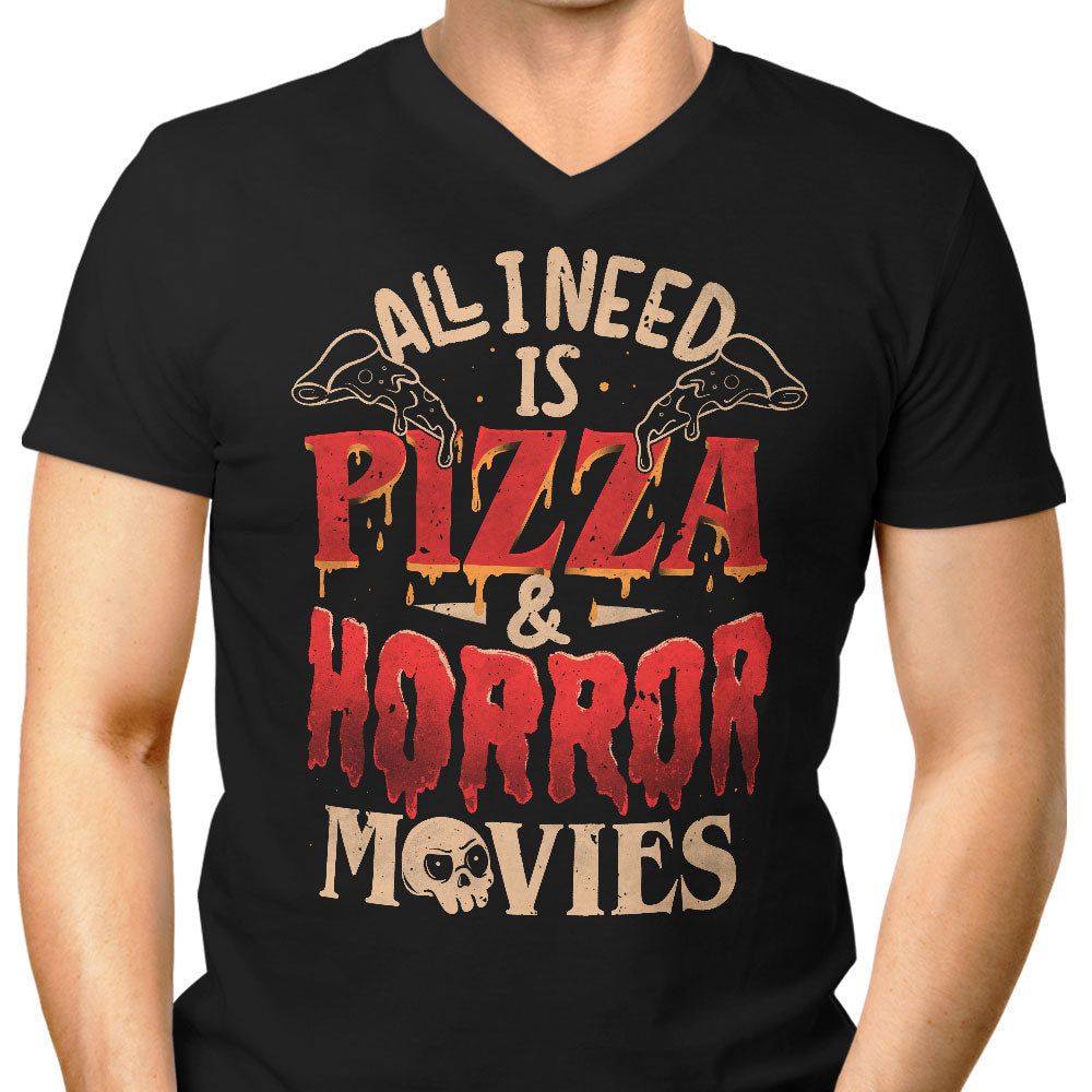 Pizza and Horror Men's V-Neck - Adult & Kids T-Shirts, Sweatshirts & Hoodies apparel design preview 1