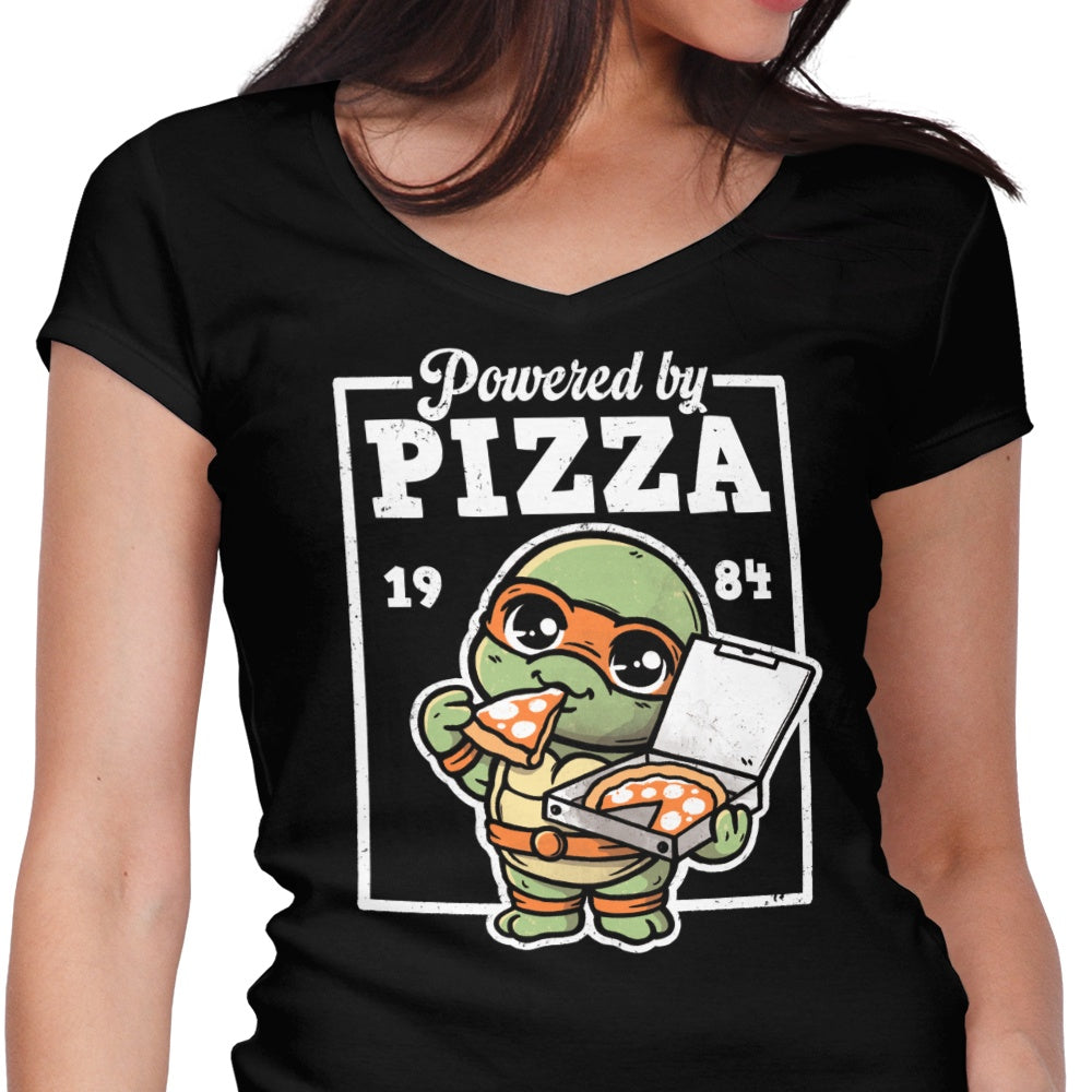 Powered by Pizza Women's V-Neck - Adult & Kids T-Shirts, Sweatshirts & Hoodies apparel design preview 1