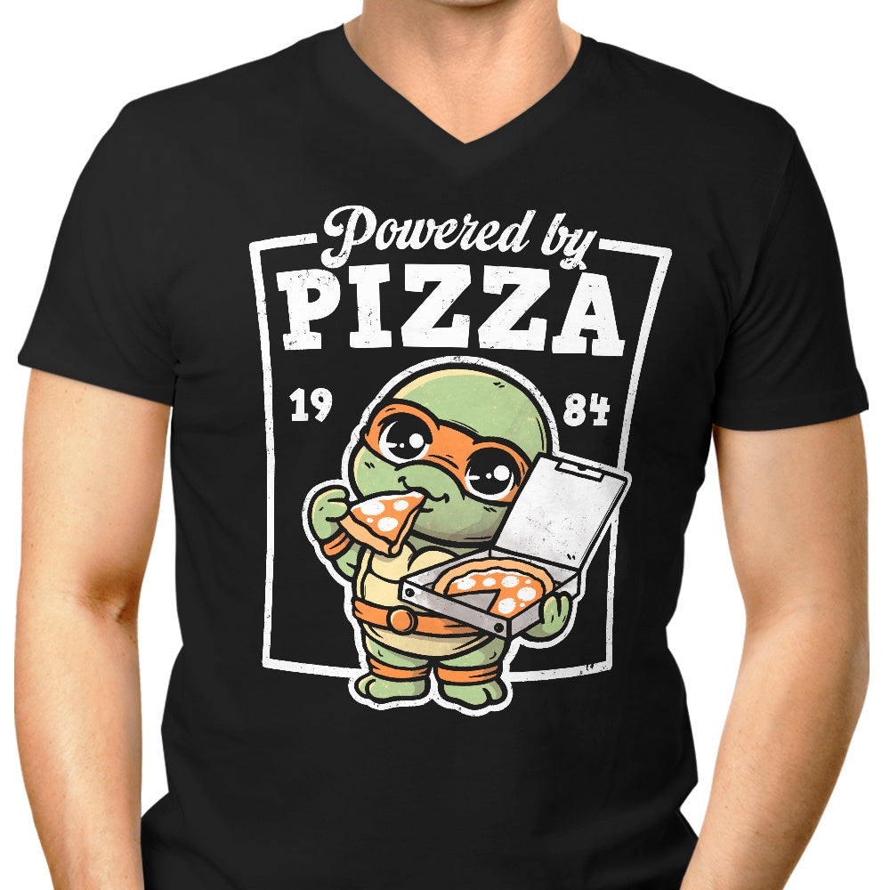 Powered by Pizza Men's V-Neck - Adult & Kids T-Shirts, Sweatshirts & Hoodies apparel design preview 1