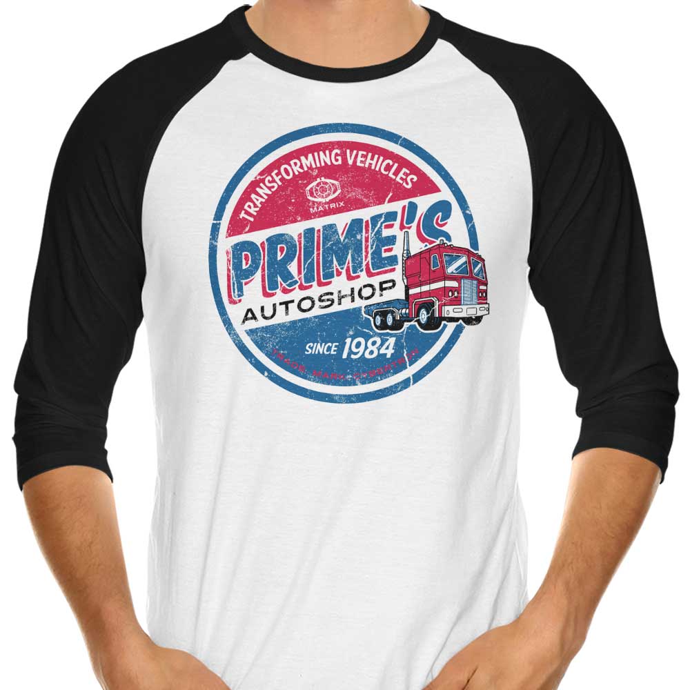 Prime's Auto Shop 3/4 Sleeve Raglan - Adult & Kids T-Shirts, Sweatshirts & Hoodies apparel design preview 1