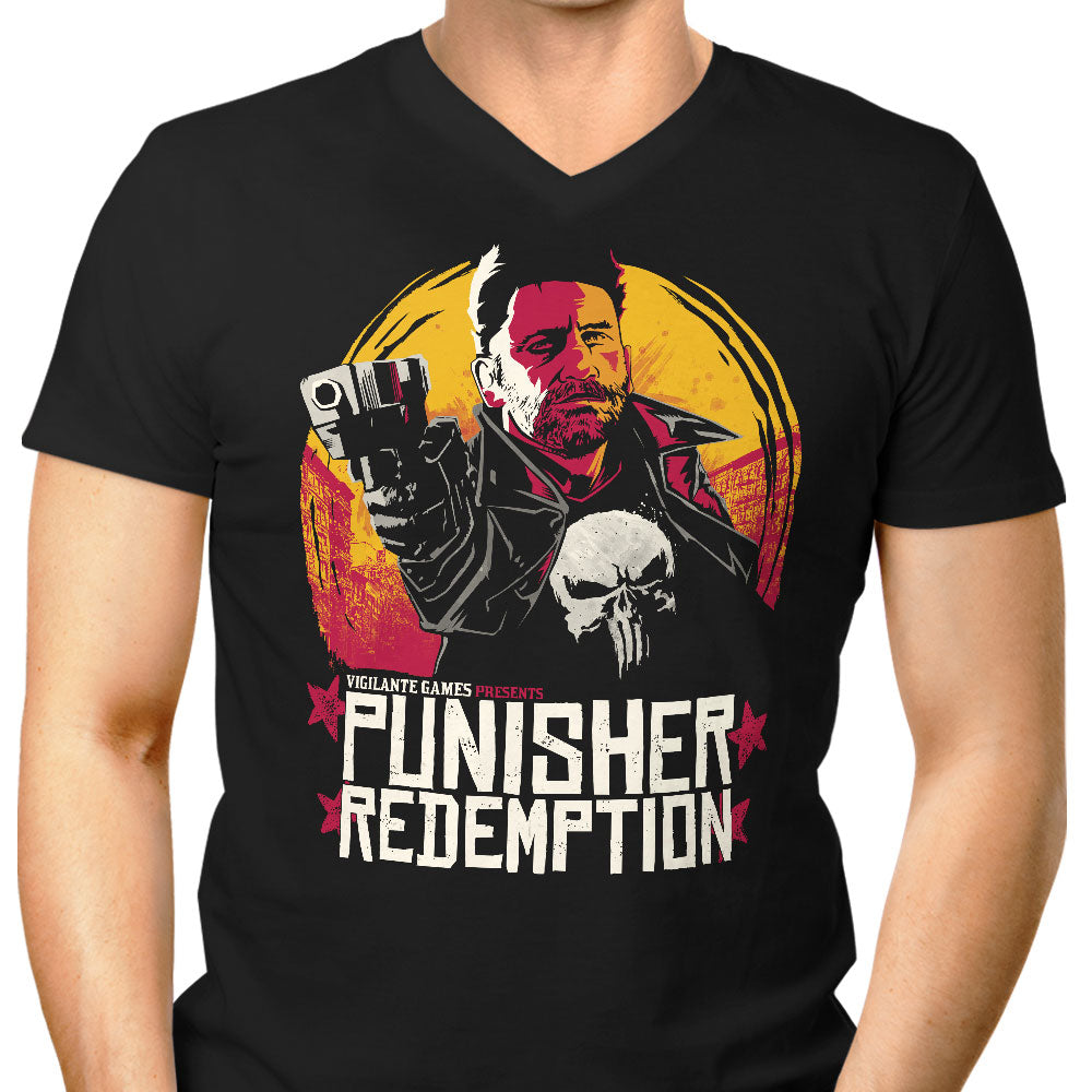 Punisher Redemption Men's V-Neck - Adult & Kids T-Shirts, Sweatshirts & Hoodies apparel design preview 1
