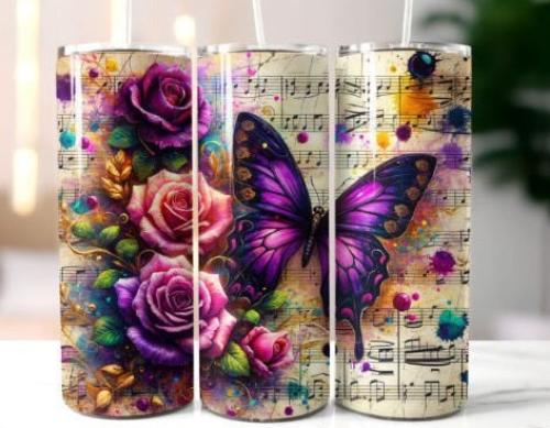 Sheet Music Purple Butterfly and Roses 20 oz Skinny - Adult & Kids T-Shirts, Sweatshirts & Hoodies apparel design preview 1