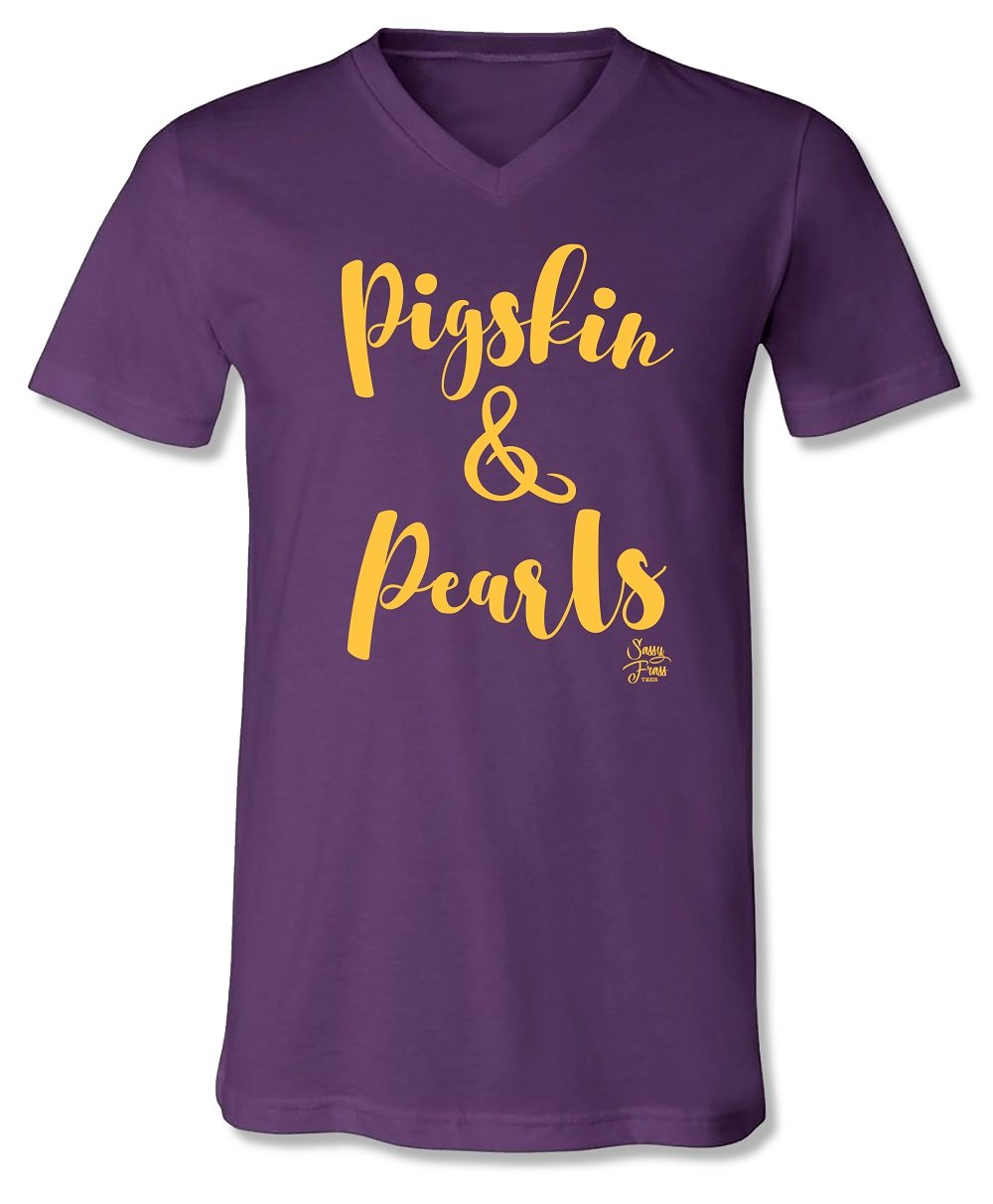 Sassy Frass Purple Pigskin Pearls Football V-neck - Adult & Kids T-Shirts, Sweatshirts & Hoodies apparel design preview 1