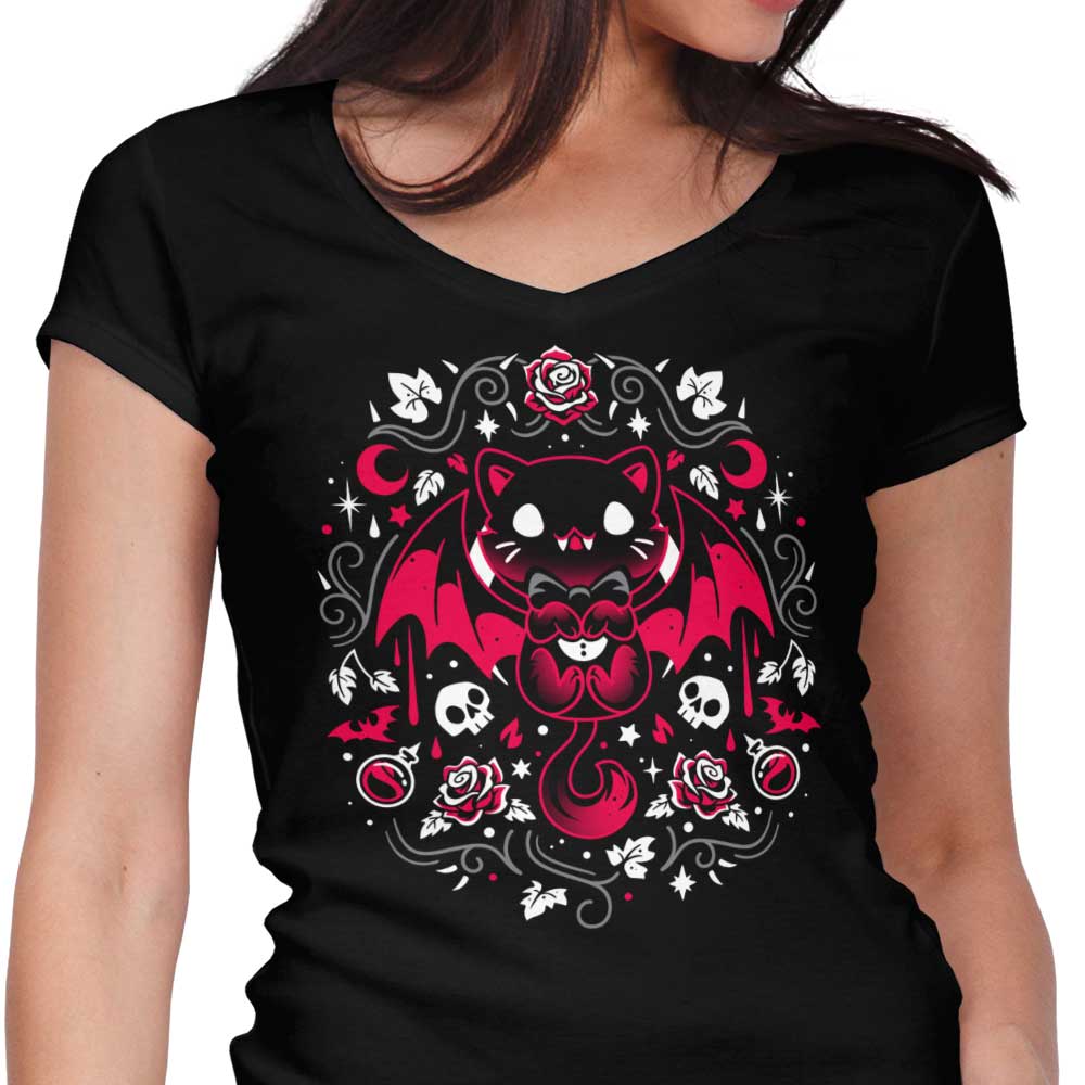 Purrs of Darkness Women's V-Neck - Adult & Kids T-Shirts, Sweatshirts & Hoodies apparel design preview 1