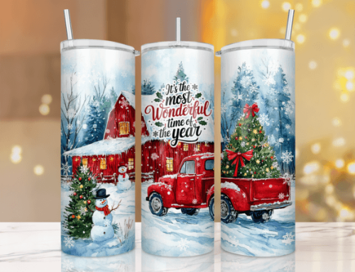 Christmas Most Wonderful Time Red Truck 20 oz Skinny - Adult & Kids T-Shirts, Sweatshirts & Hoodies apparel design preview 1