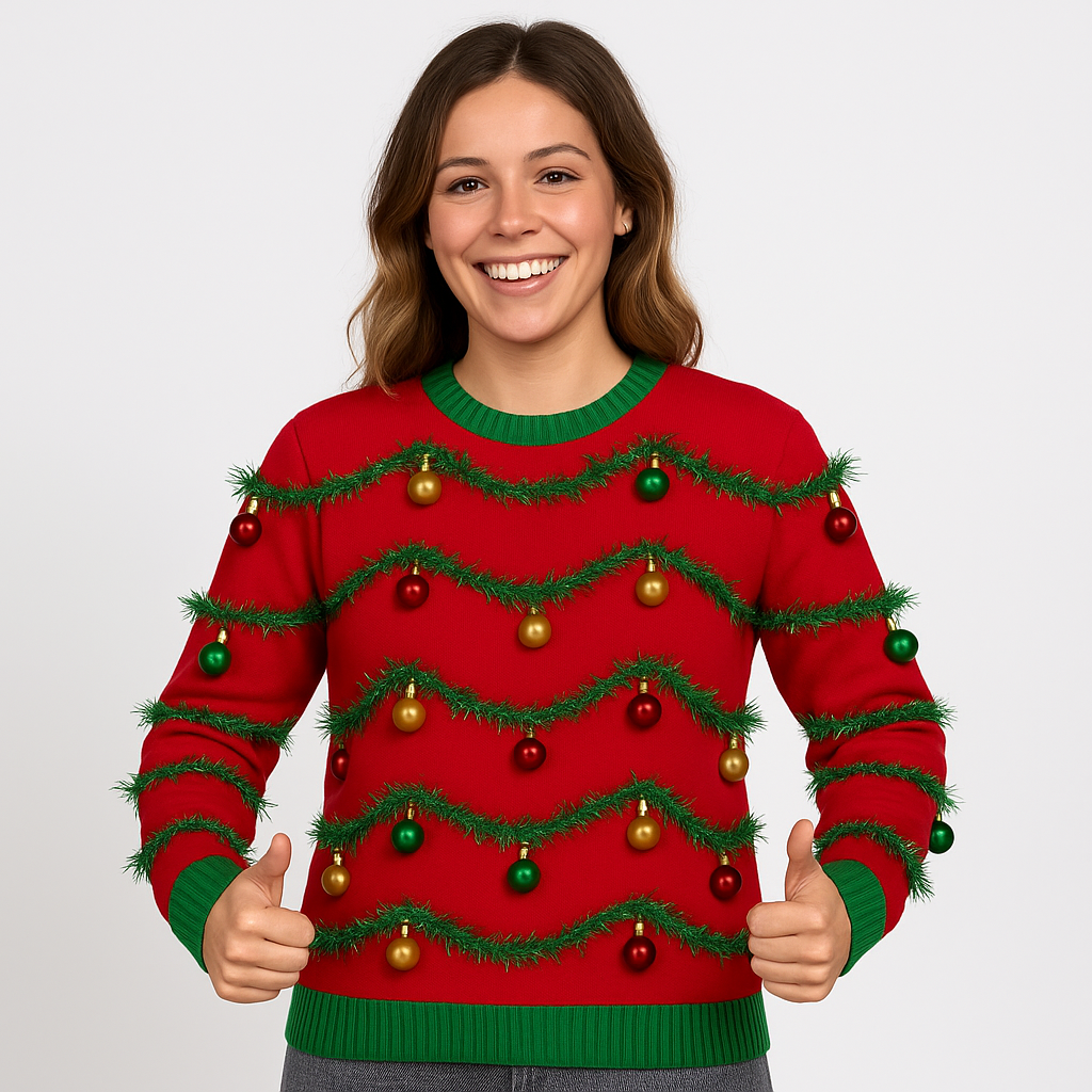 Red 3D Garland & Ornament Ugly Christmas Sweater product image