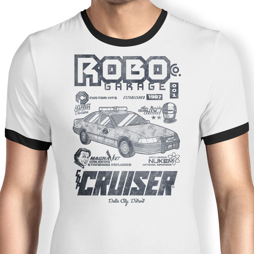 Robo Garage Ringer - Adult & Kids T-Shirts, Sweatshirts & Hoodies apparel design preview 1