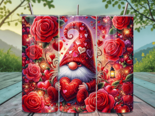 Valentines Gnome Roses 20 oz Skinny Tumbler Cup With - Adult & Kids T-Shirts, Sweatshirts & Hoodies apparel design preview 1