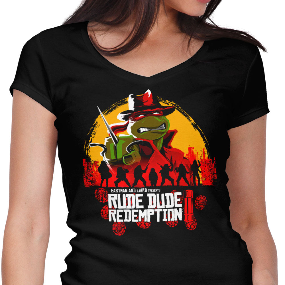 Rude Dude Redemption Women's V-Neck - Adult & Kids T-Shirts, Sweatshirts & Hoodies apparel design preview 1