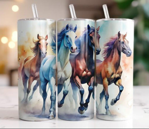 Running Horses 20 oz Skinny Tumbler Cup With Straw - Adult & Kids T-Shirts, Sweatshirts & Hoodies apparel design preview 1