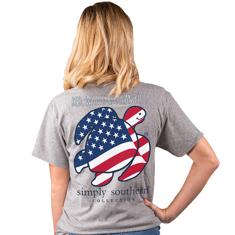 SALE Simply Southern Preppy Save The Turtles USA Flag - Adult & Kids T-Shirts, Sweatshirts & Hoodies apparel design preview 2