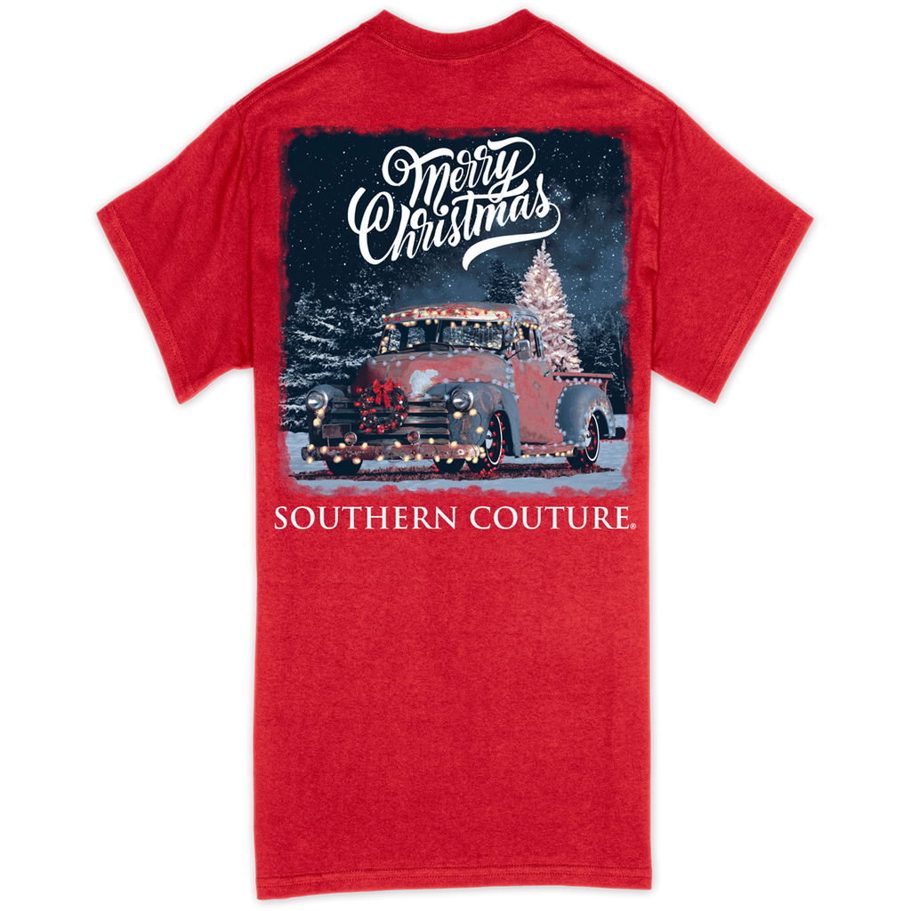 Southern Couture Classic Merry Christmas Light Truck - Adult & Kids T-Shirts, Sweatshirts & Hoodies apparel design preview 1