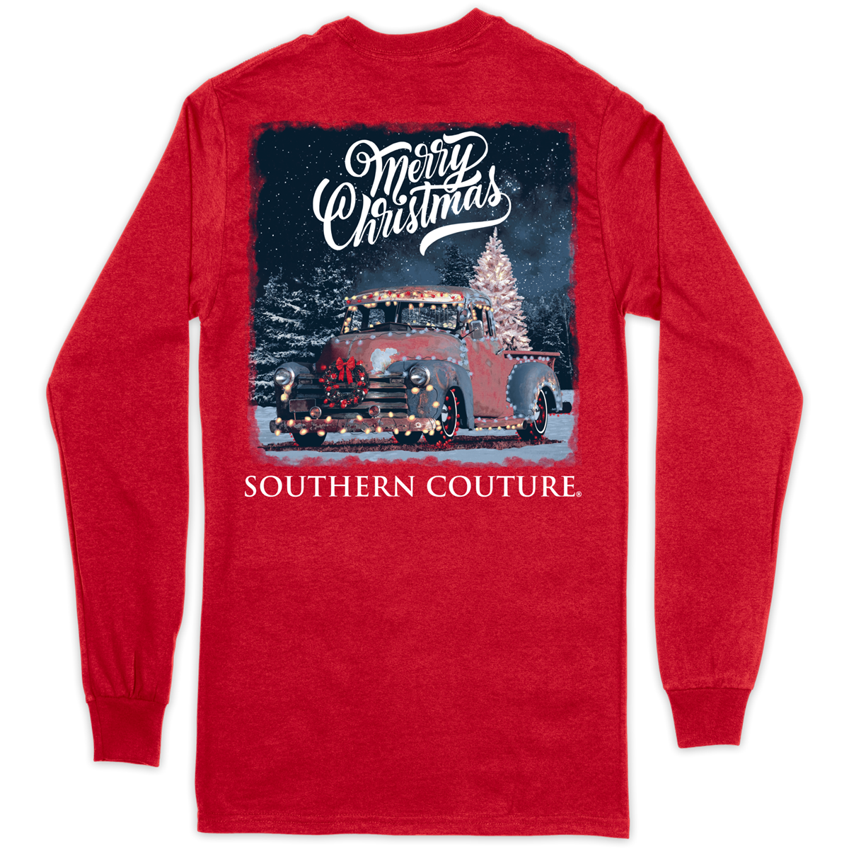 Southern Couture Classic Merry Christmas Light Truck - Adult & Kids T-Shirts, Sweatshirts & Hoodies apparel design preview 1