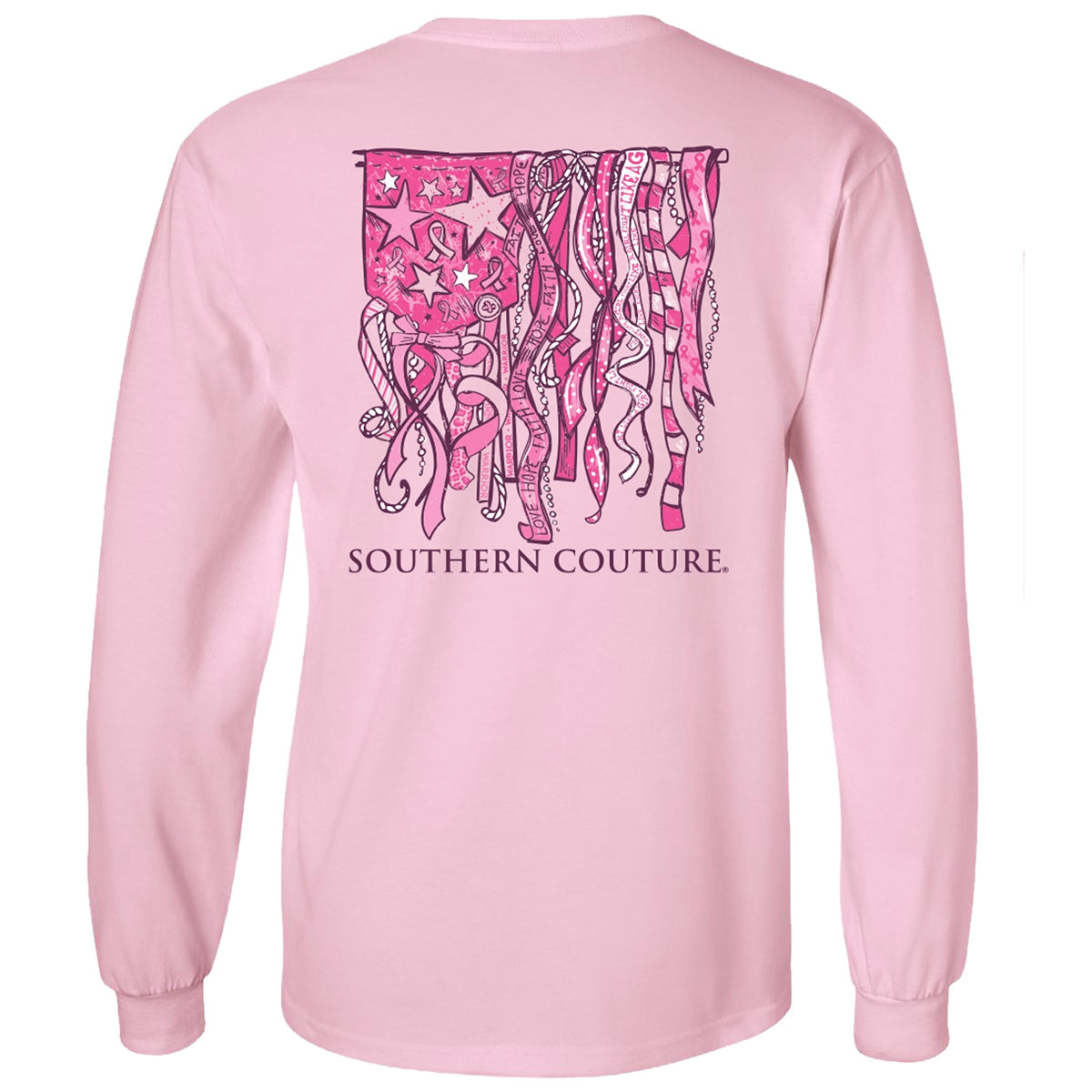 Southern Couture Classic Breast Cancer Ribbon Flag - Adult & Kids T-Shirts, Sweatshirts & Hoodies apparel design preview 1
