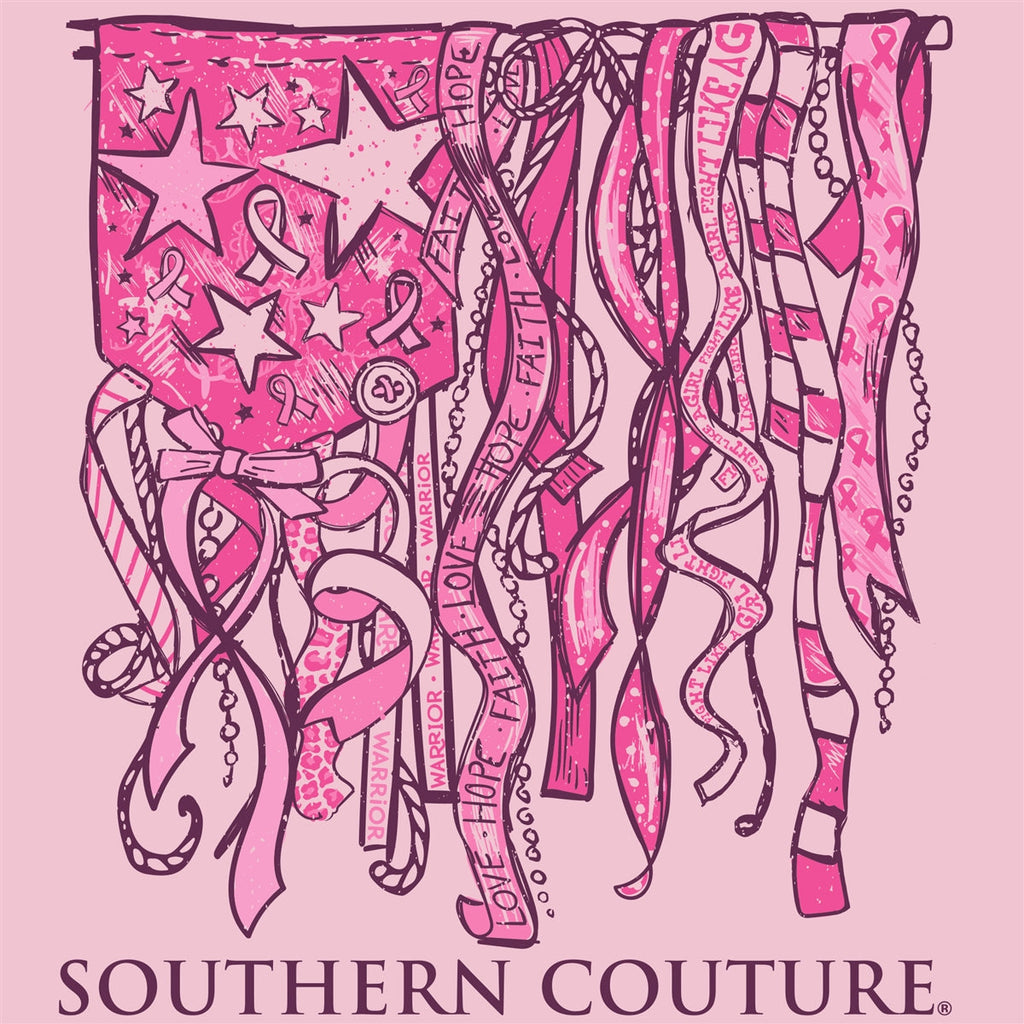 Southern Couture Classic Breast Cancer Ribbon Flag - Adult & Kids T-Shirts, Sweatshirts & Hoodies apparel design preview 2