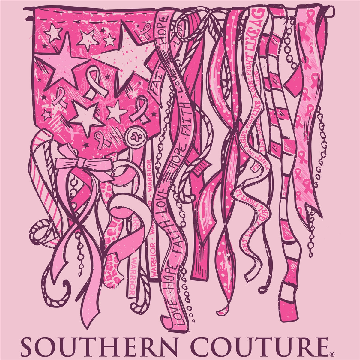 Southern Couture Classic Breast Cancer Ribbon Flag - Adult & Kids T-Shirts, Sweatshirts & Hoodies apparel design preview 2