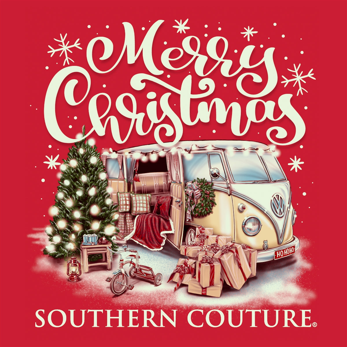 Southern Couture Classic Merry Christmas Van - Adult & Kids T-Shirts, Sweatshirts & Hoodies apparel design preview 2
